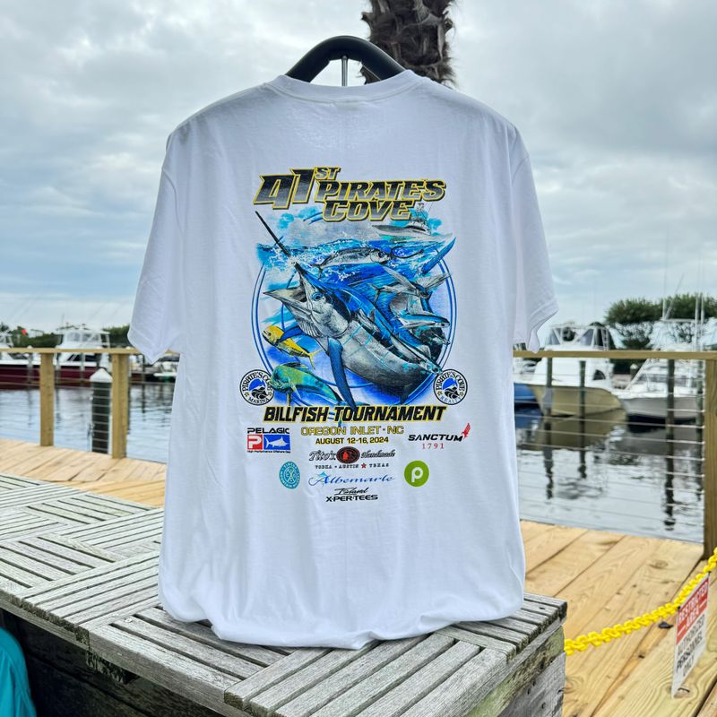 41st Annual Pirate's Cove Billfish Tournament Short Sleeve T-Shirt, Color: White, Size: Small