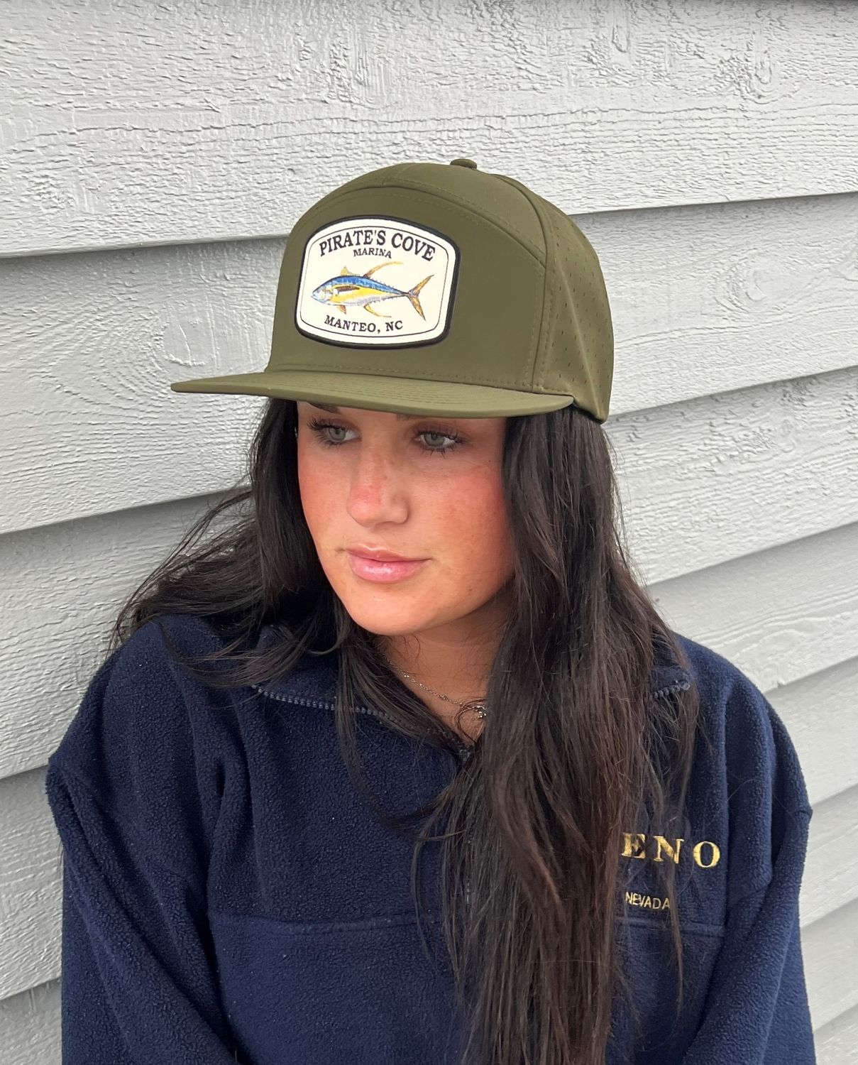 PC Richardson Flat Brim Tuna Patch Hat, Color: Moss Green