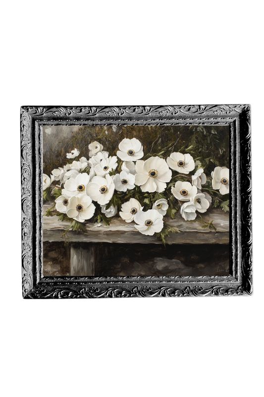 Rustic White Petal Flower | French Black Mould Framed Art: 8 x 10