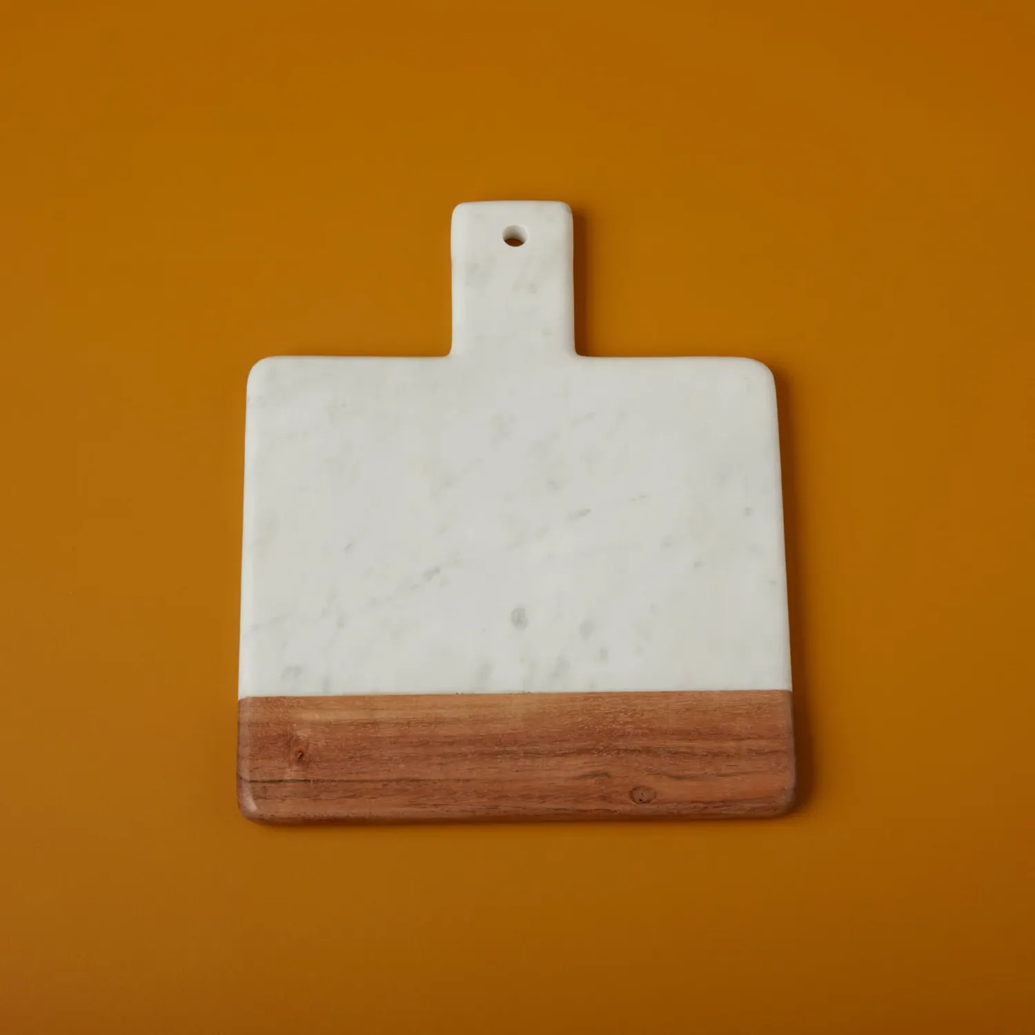 White Marble &amp; Acacia Wood Square Handled Board