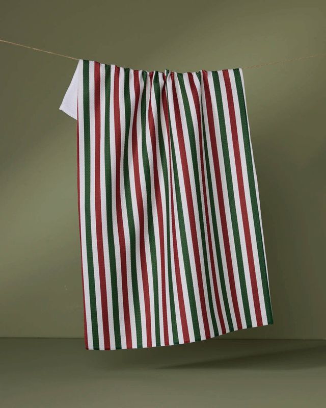 Green + Red Ribbon Tea Towel