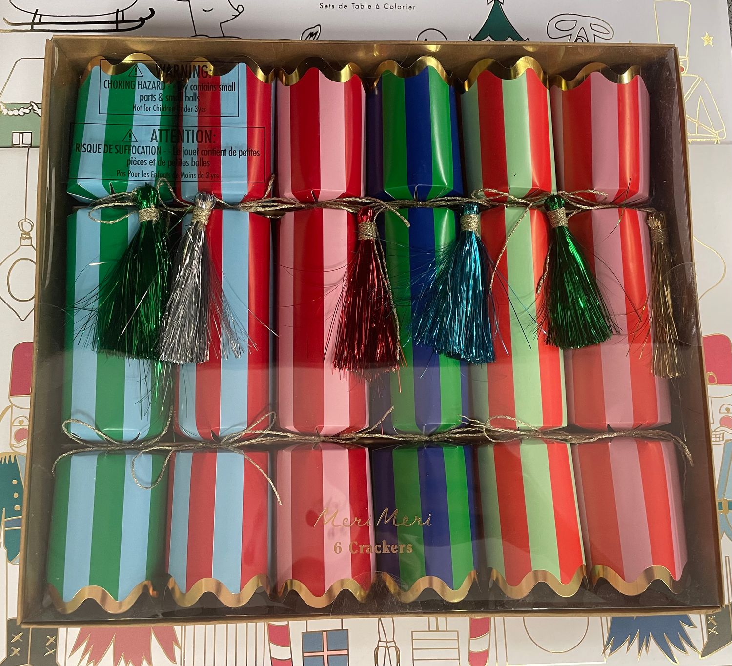 Meri Meri Striped Tinsel Tassel Crackers