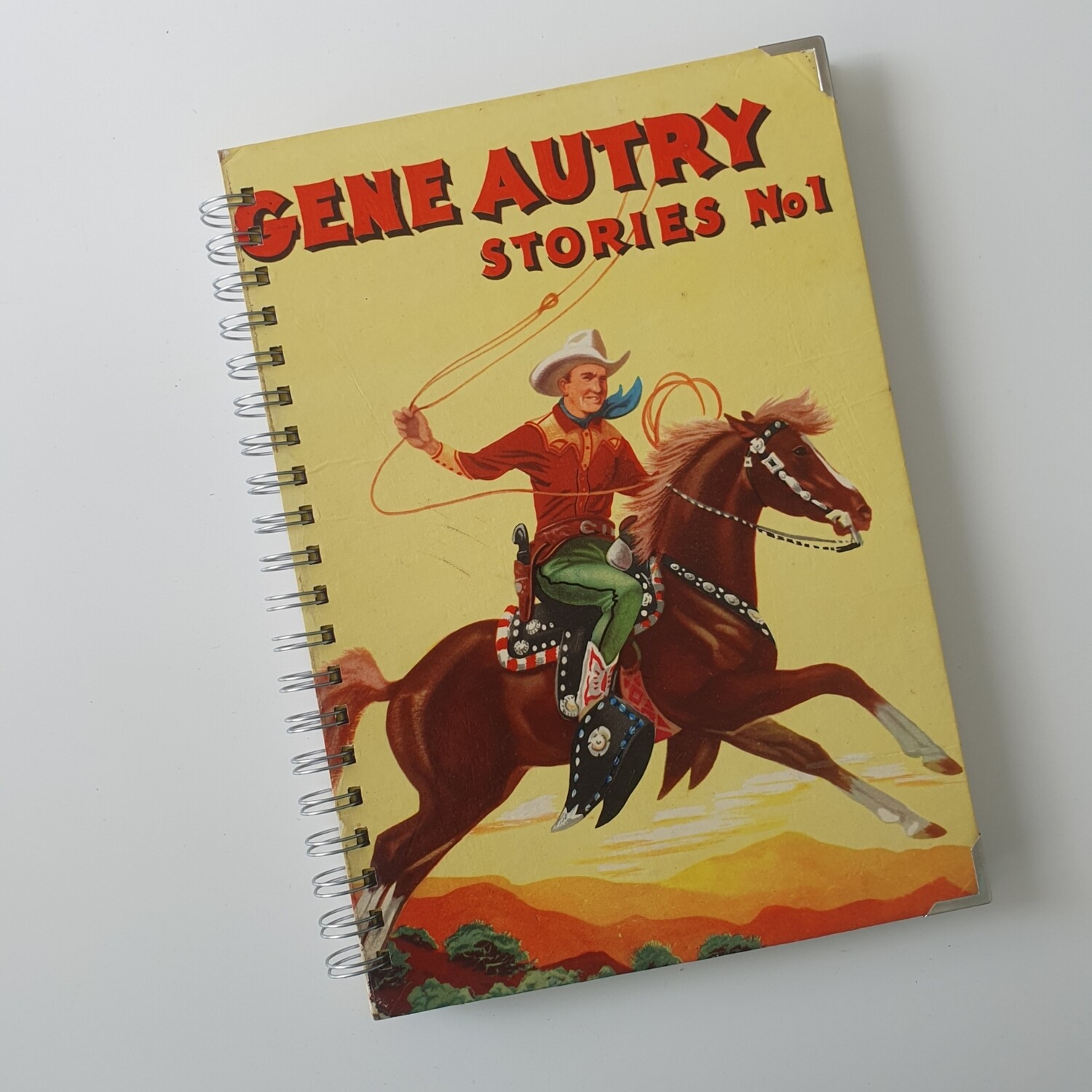 Gene Autry Stories, cowboy, horse,  plain paper notebook,  comes with metal book corners