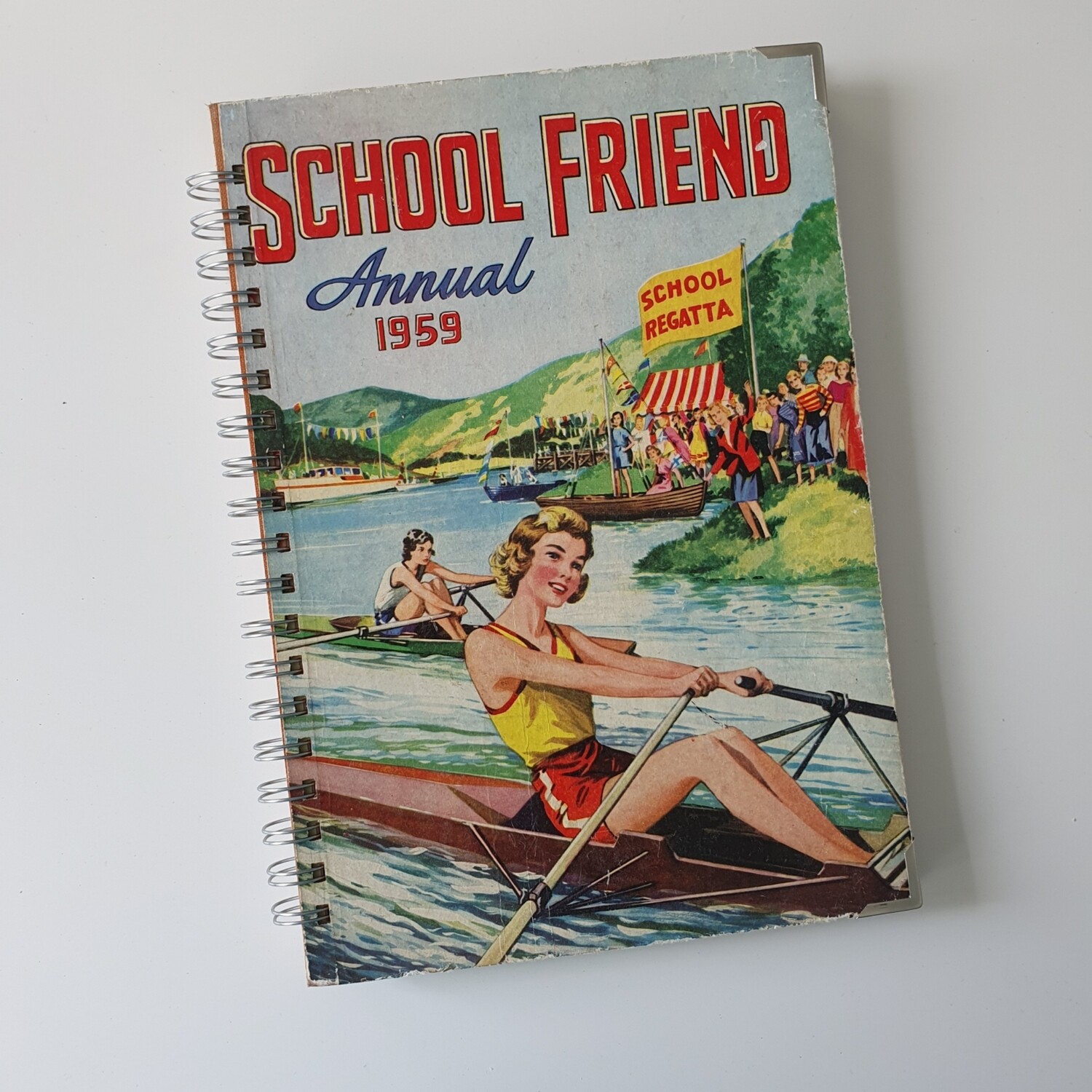 School Friend Annual 1959, rowing, Oxford, Cambridge plain paper notebook, comes with metal book corners
