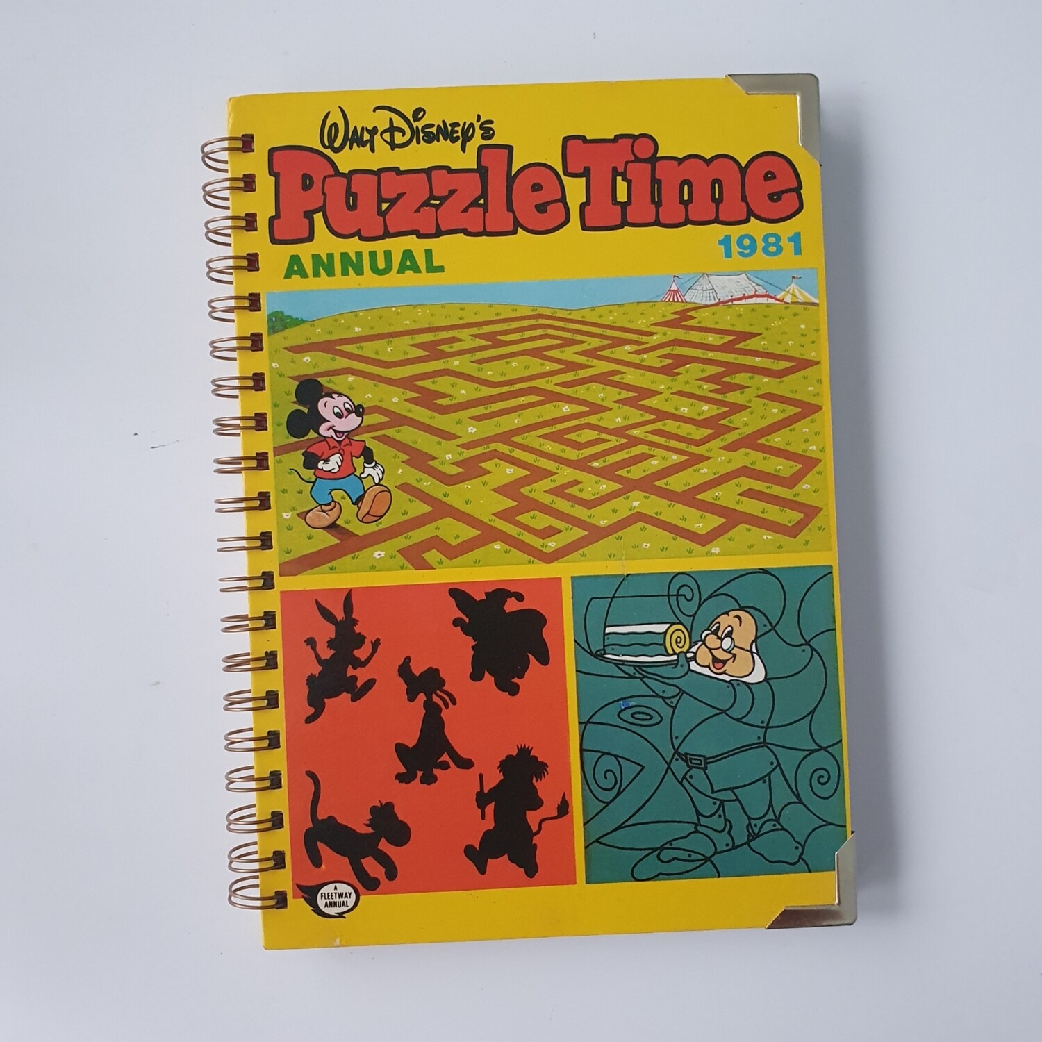 Walt Disney's Puzzle Time 1981 Annual plain paper notebook - READY TO SHIP, comes with metal book corners