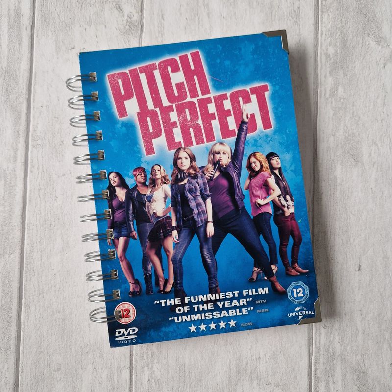 Pitch Perfect glitter lined notebook - made from a DVD sleeve - READY TO SHIP