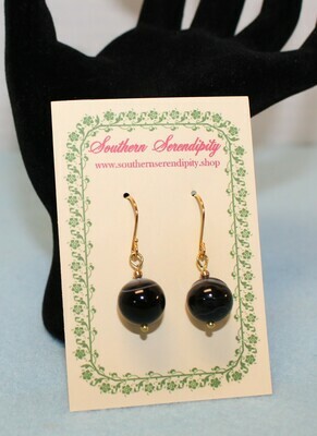 Genuine Black &amp; White Banded Agate Drop Earrings