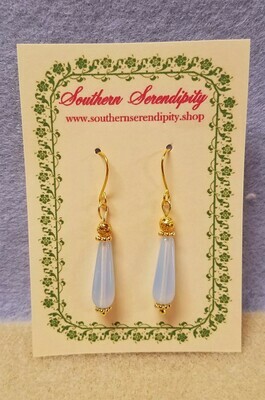 Moonstone Blue Czech Glass Drop Earrings