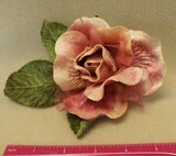 Vintage Deep Mauve &amp; Ivory Velvet Rose, Velvet Leaves