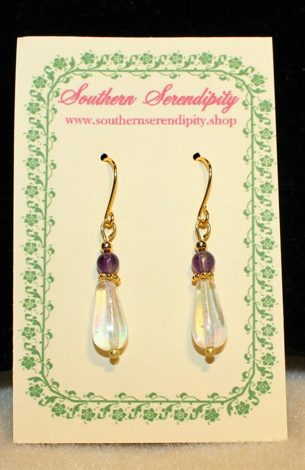 Genuine Amethyst &amp; Czech Glass Drop Earrings