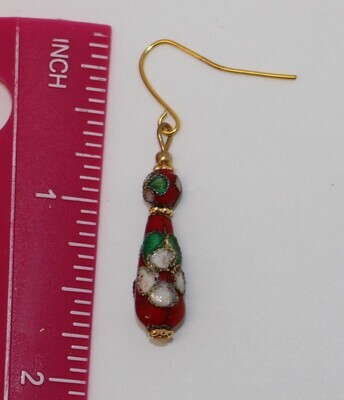 Deep Red Enameled Drop Earrings