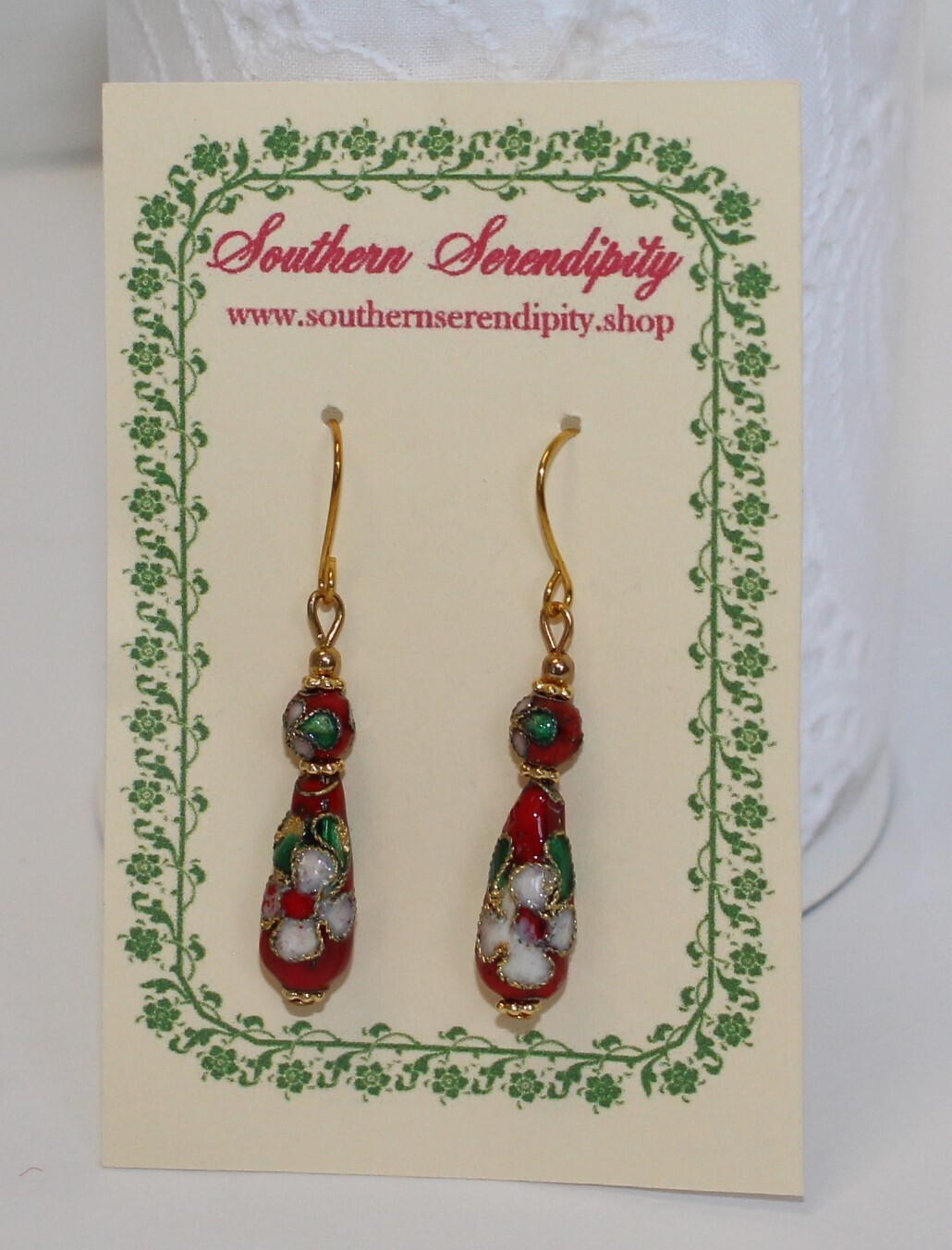 Deep Red Enameled Drop Earrings