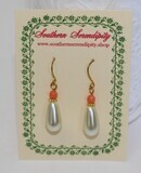 Beautiful Glass Pearl and Genuine Coral Earrings