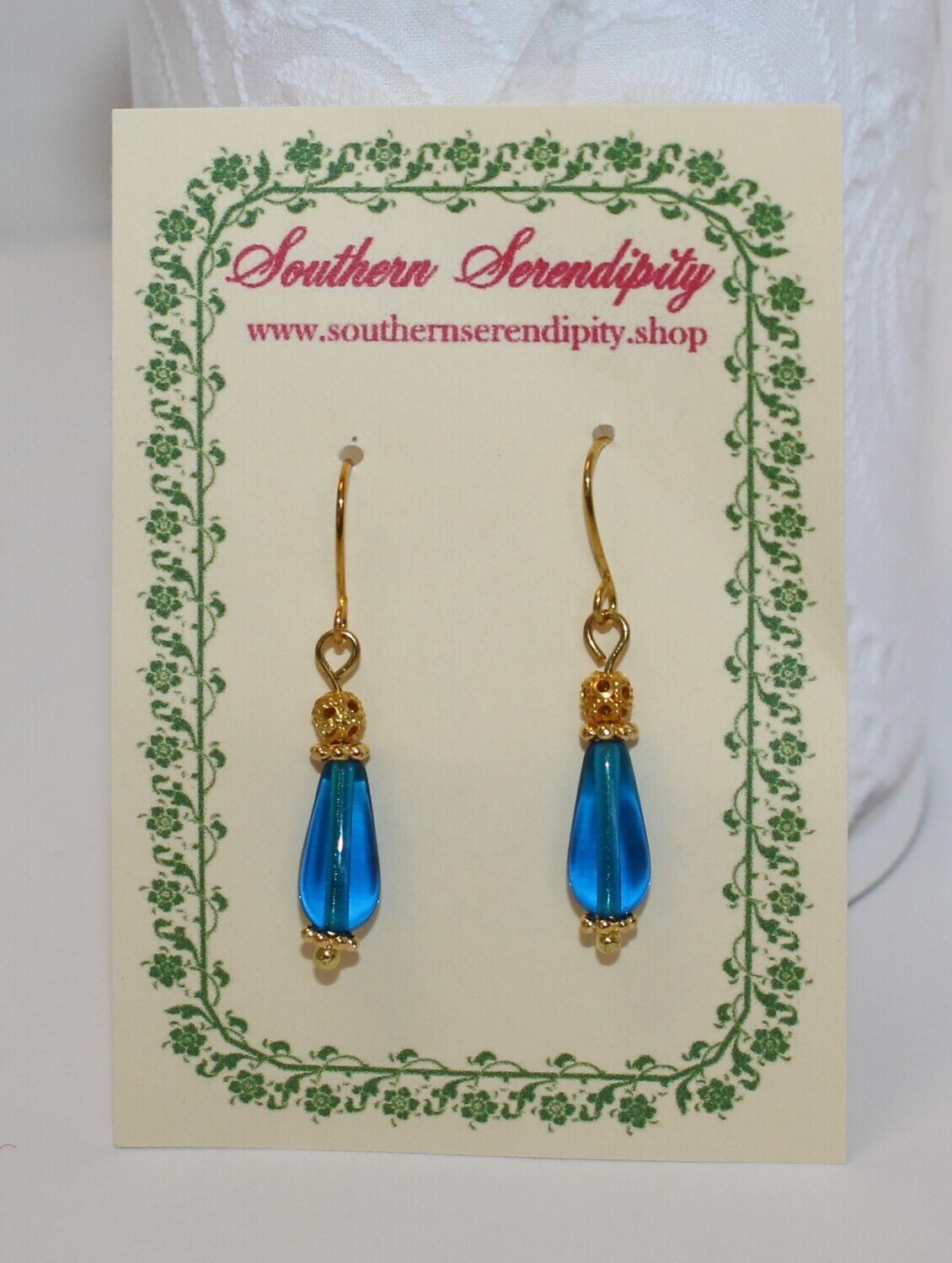 Teal Blue Premium Czech Glass Earrings