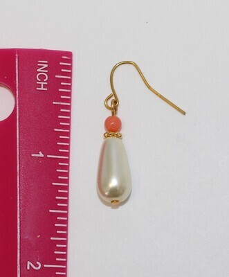 Beautiful Glass Pearl and Genuine Coral Earrings