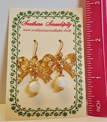 Mother-of-Pearl Bow Drop Earrings
