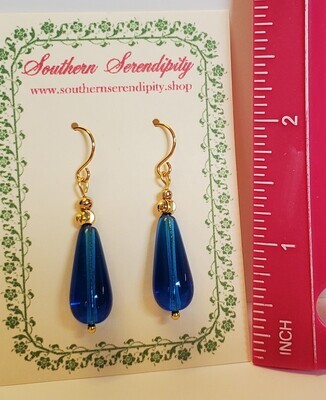 Royal Blue Czech Glass Earrings