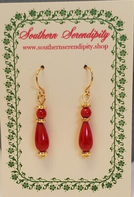 Fire Engine Red Czech Glass Drop Earrings