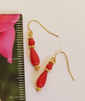 Fire Engine Red Czech Glass Drop Earrings