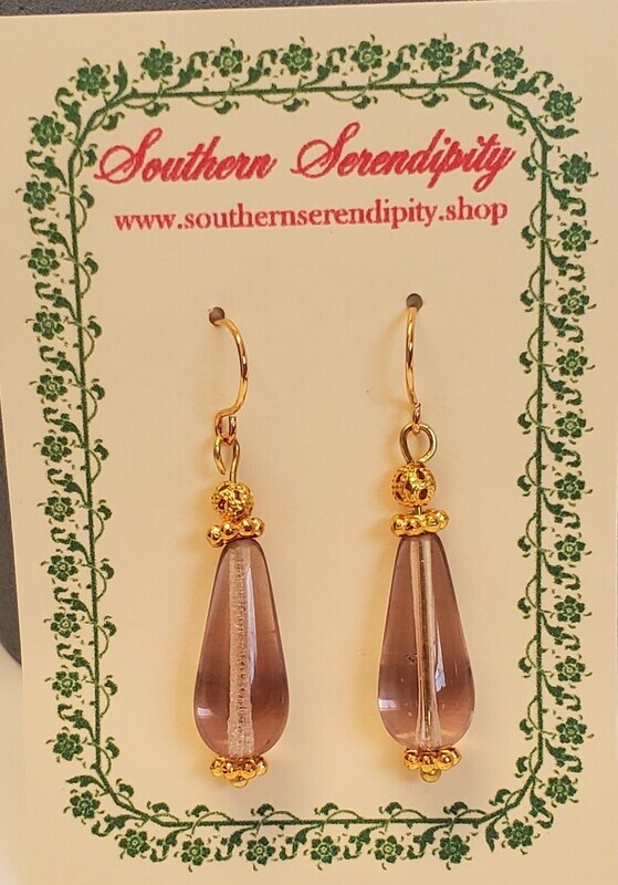 Lovely Blush Pink Czech Glass Drop Earrings