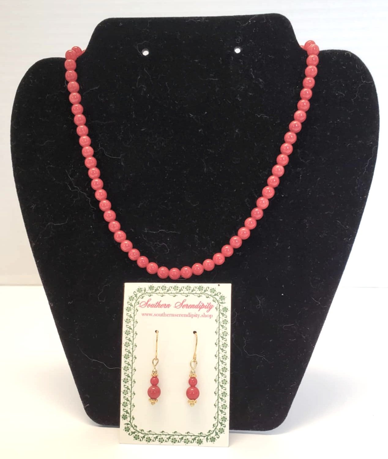 Faux Dark Coral Necklace &amp; Earrings Set