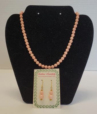 Faux Angelskin Coral Necklace &amp; Earrings Set