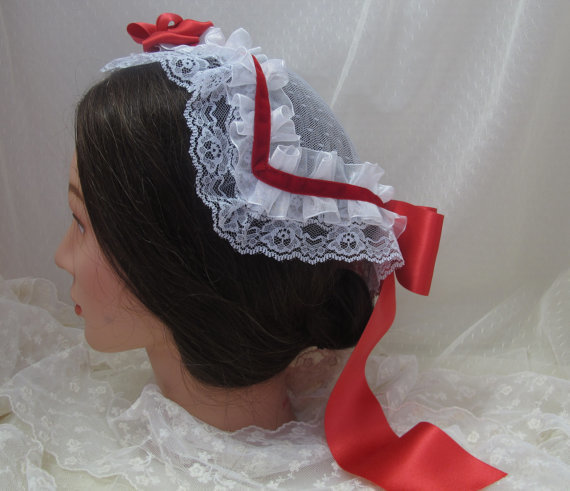 Victorian White &amp; Red Square Cap - Copied From My Original