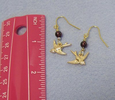 Gold-Plated Bird &amp; Garnet Earrings