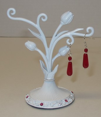 Quality Red Czech Glass Earrings, Silver Earwires