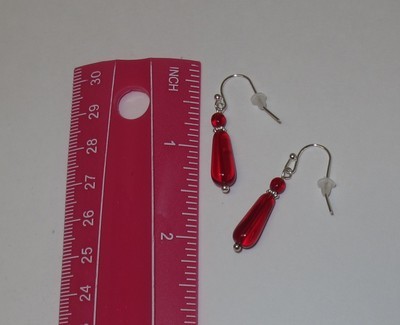 Quality Red Czech Glass Earrings, Silver Earwires