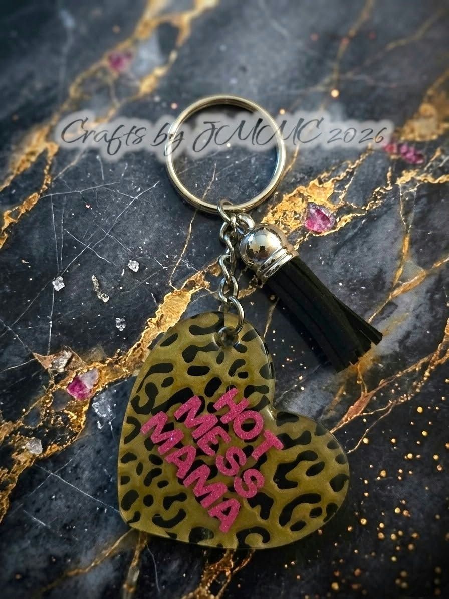 Hot Mess Mama Heart Keychain
