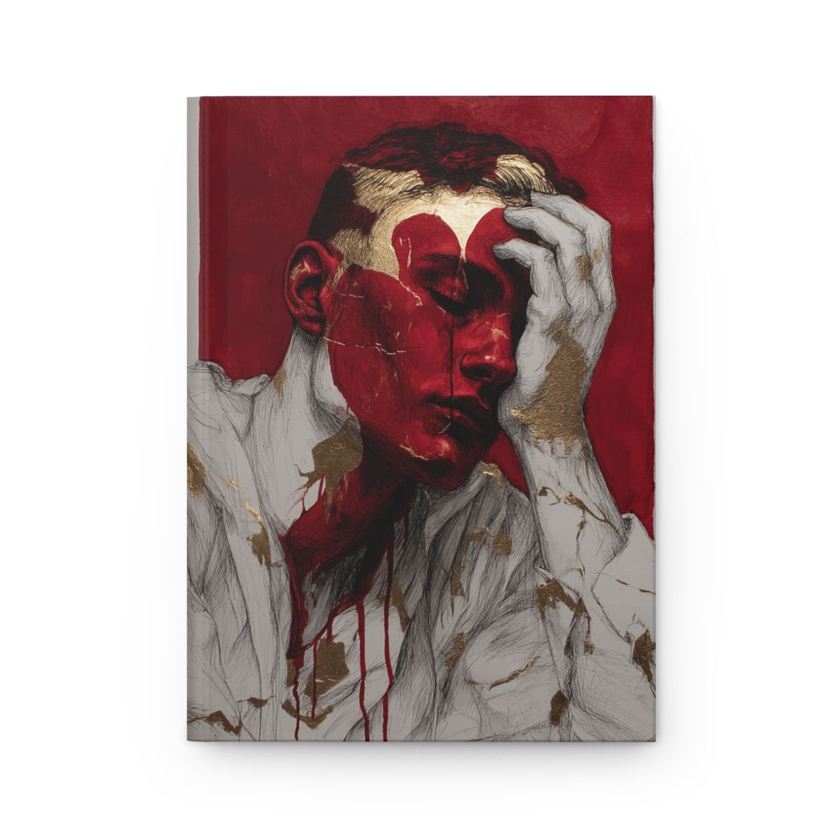 Hardcover Journal — Moody Portrait Art Notebook (Red Heart Masked Figure)