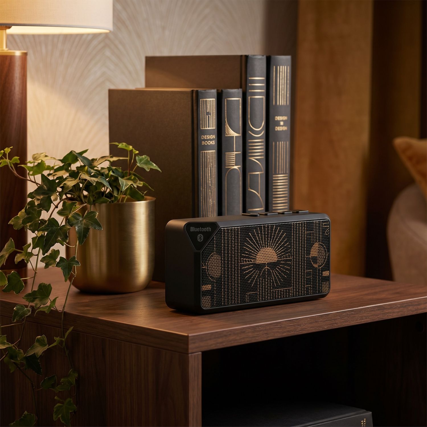 Solar Codex Portable Bluetooth Speaker | Black Gold Sacred Geometry Speaker | Art Deco Sanctuary Sound | Rechargeable