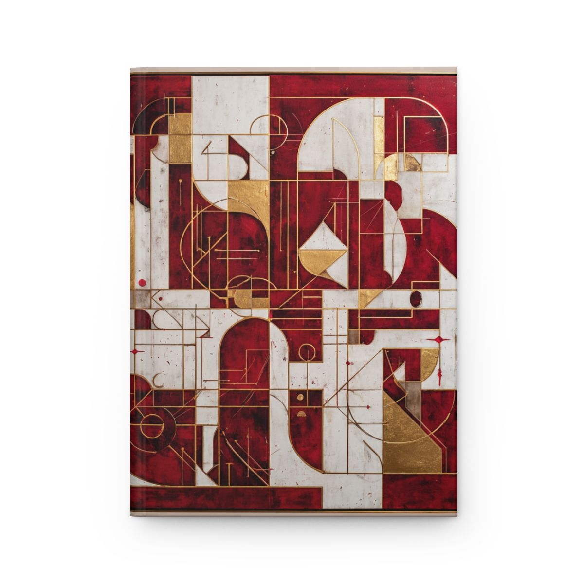 Abstract Geometric Hardcover Journal — Red, White &amp; Gold Art Notebook