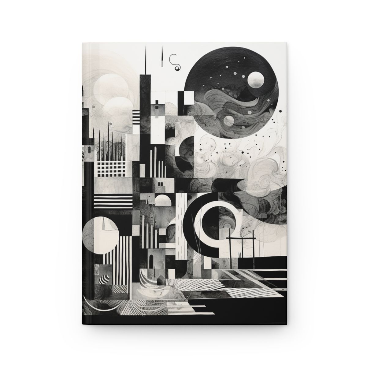 Abstract Monochrome Hardcover Journal — Geometric Night Sky Notebook