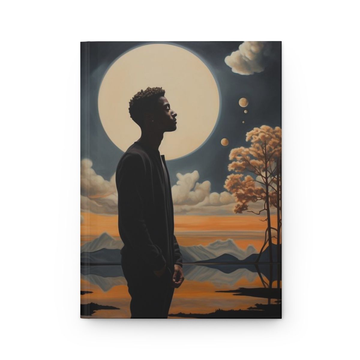 Moonlit Reflection Hardcover Journal — Surreal Silhouette Landscape Notebook