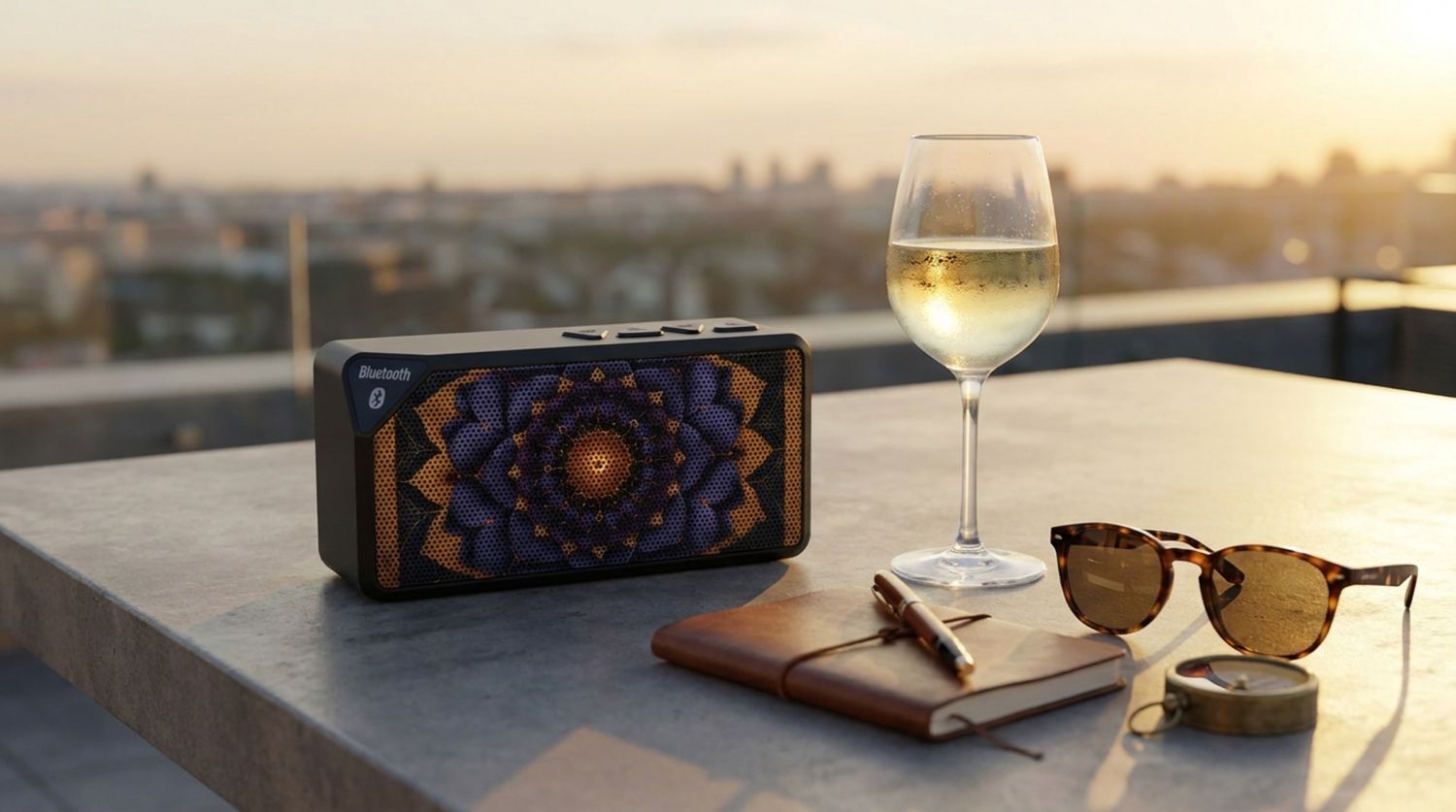 Solar Mandala Portable Bluetooth Speaker | Golden Mandala Art Speaker | Wireless Sanctuary Sound | Rechargeable