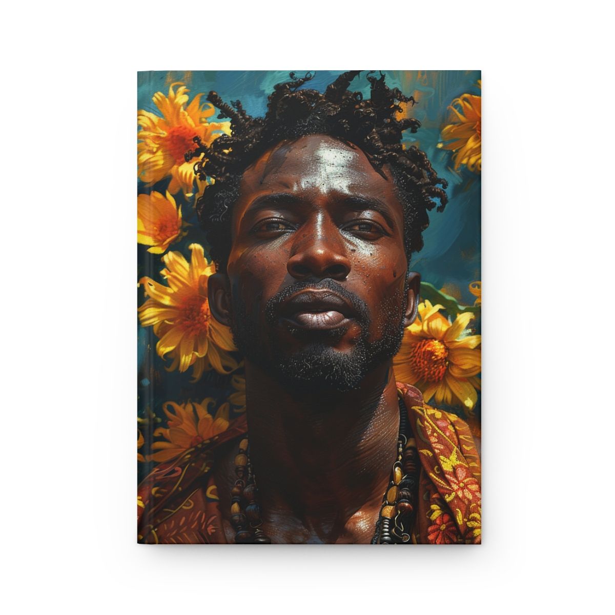 Hardcover Journal — Afro Portrait with Sunflowers | Matte Photography Notebook for Creatives