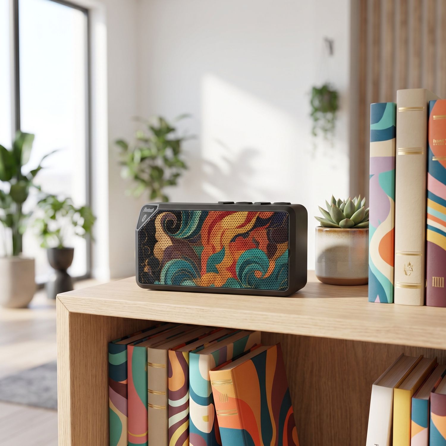Ember Swirl Portable Bluetooth Speaker | Teal Ember Abstract Art Speaker | Wireless Sanctuary Sound | Rechargeable