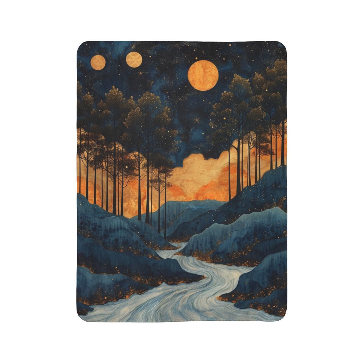 Mystic Moonlit Forest Fleece Sherpa Blanket