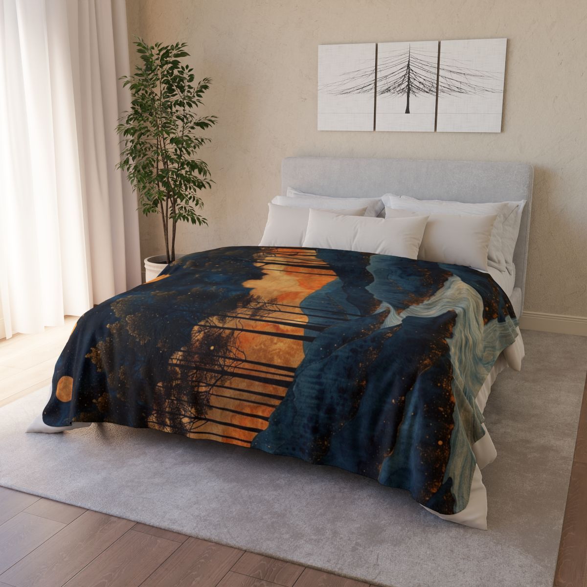 Mystic Moonlit Forest Fleece Sherpa Blanket