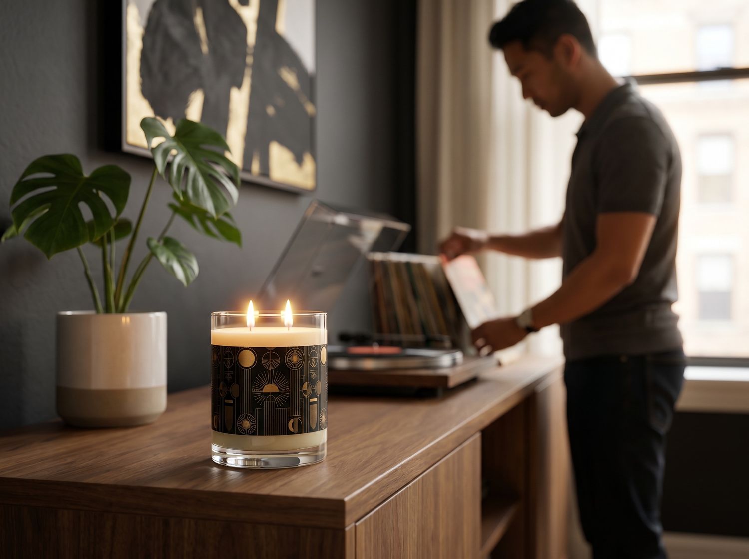 Art Deco Gold Moon Soy Candle by Artem Vivendi | Reusable Glass Vessel | 65Hr Burn | Nervous System Reset |