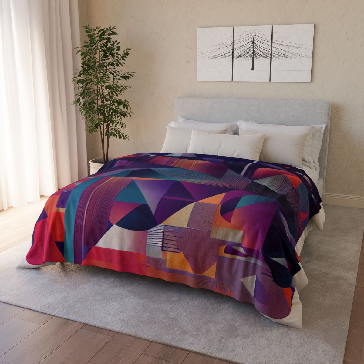 Abstract Geometric Sherpa Blanket — Vibrant Modern Art Throw