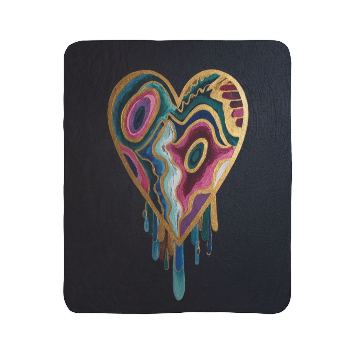 Dripping Abstract Heart Fleece Sherpa Blanket — Colorful Psychedelic Cozy Throw