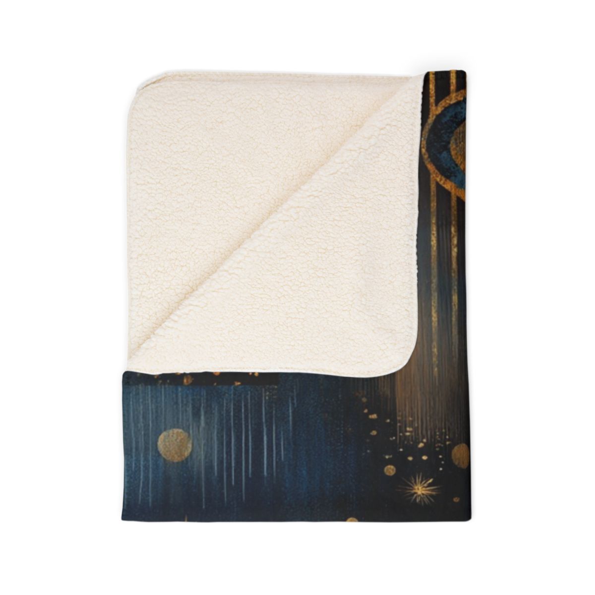 Celestial Moon &amp; Sun Fleece Sherpa Blanket — Navy Blue Gold Astral Throw