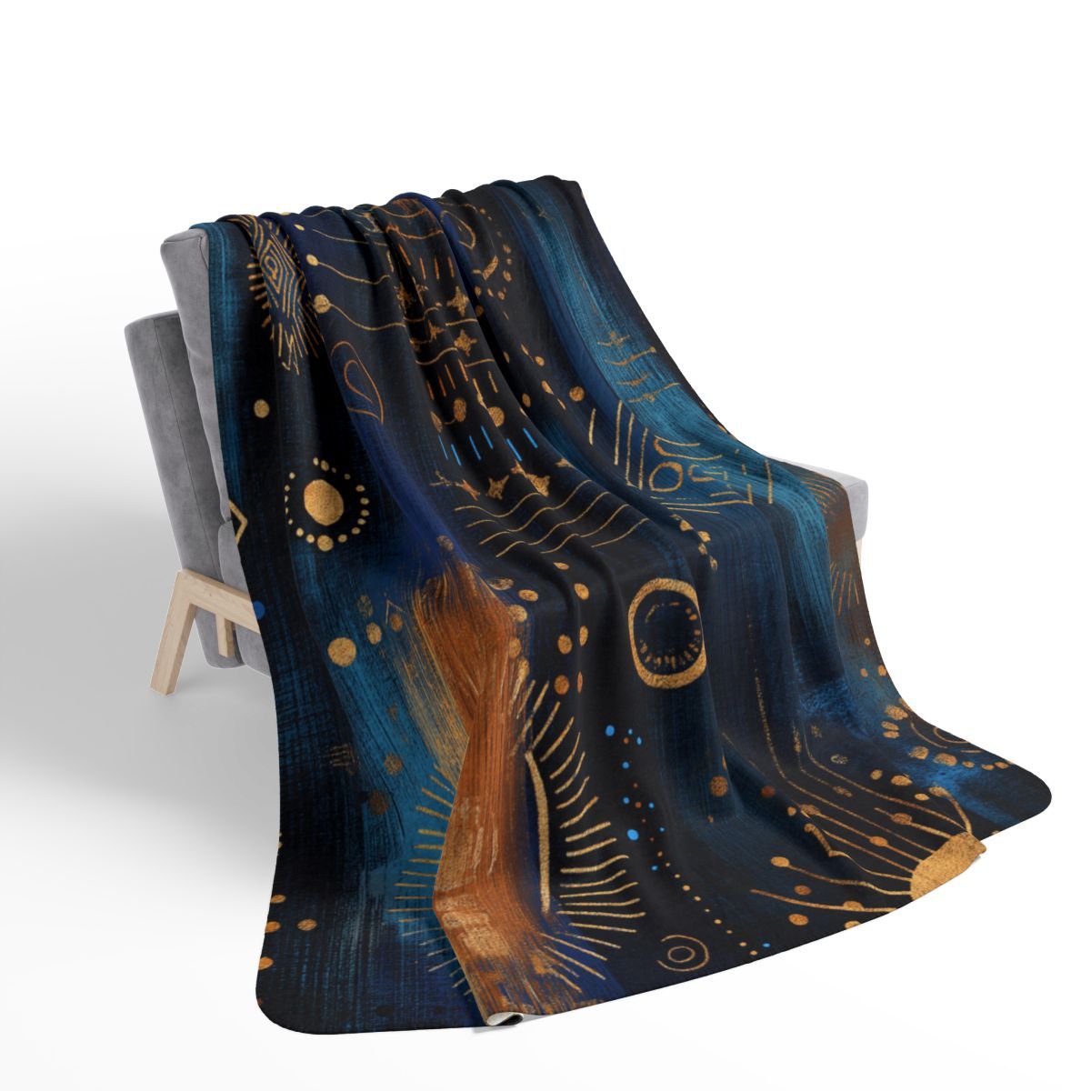 Galaxy Gold Geometric Sherpa Blanket — Blue Celestial Fleece Throw