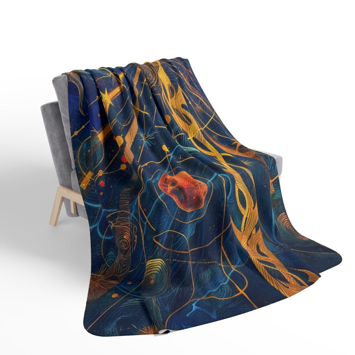 Celestial Sunburst Sherpa Blanket — Cosmic Planets &amp; Golden Rays