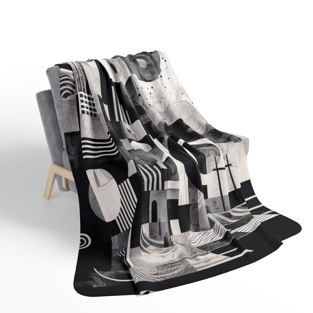 Monochrome Cityscape Sherpa Blanket — Abstract Black &amp; White Fleece Throw