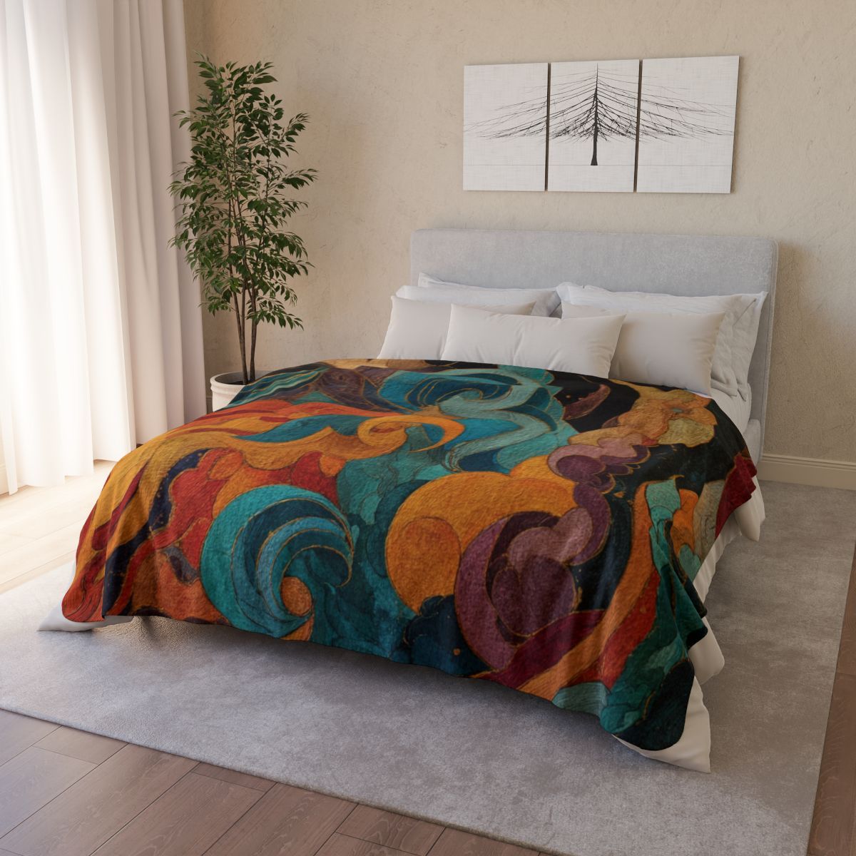 Abstract Swirl Sherpa Blanket — Vibrant Retro Waves Fleece Throw