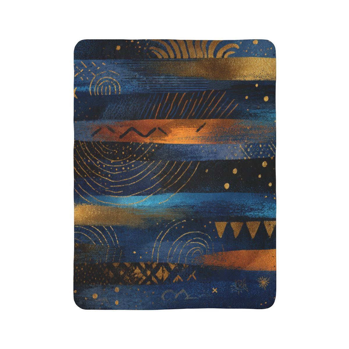 Abstract Blue &amp; Gold Sherpa Blanket — Cozy Geometric Fleece Throw